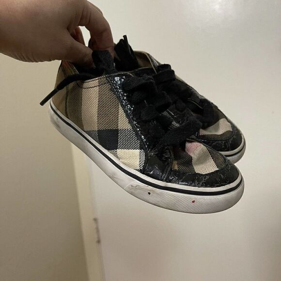 BURBERRY Kids canvas plaid brown lace up sneakers size US 11 EU 28 - Picture 4 of 9